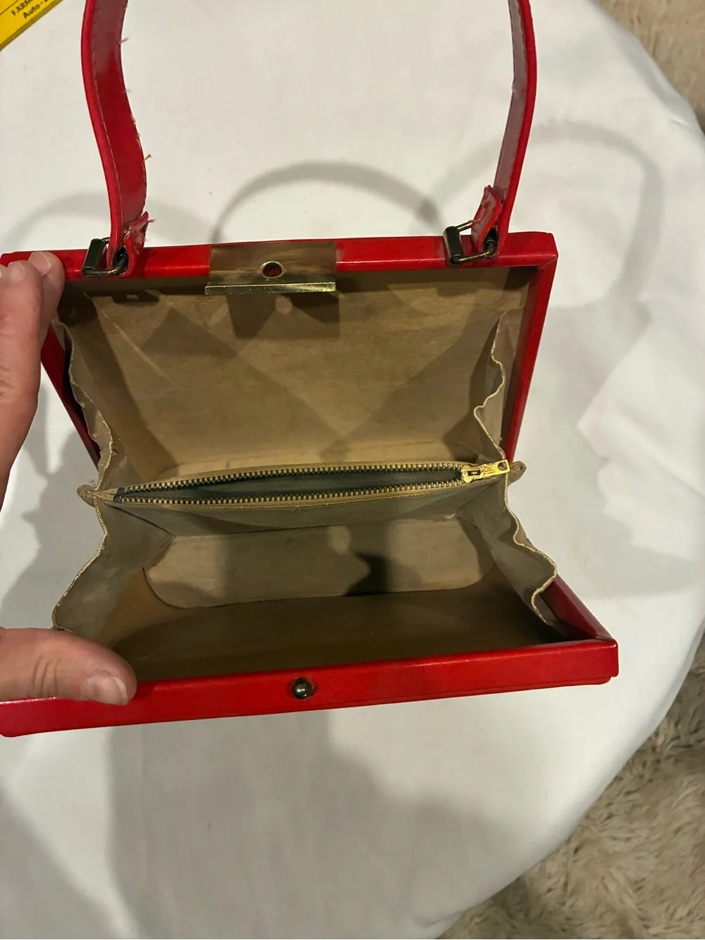 Leather Top-Handled Bag - Classic Structured Purse Classic Red Gold Hardware